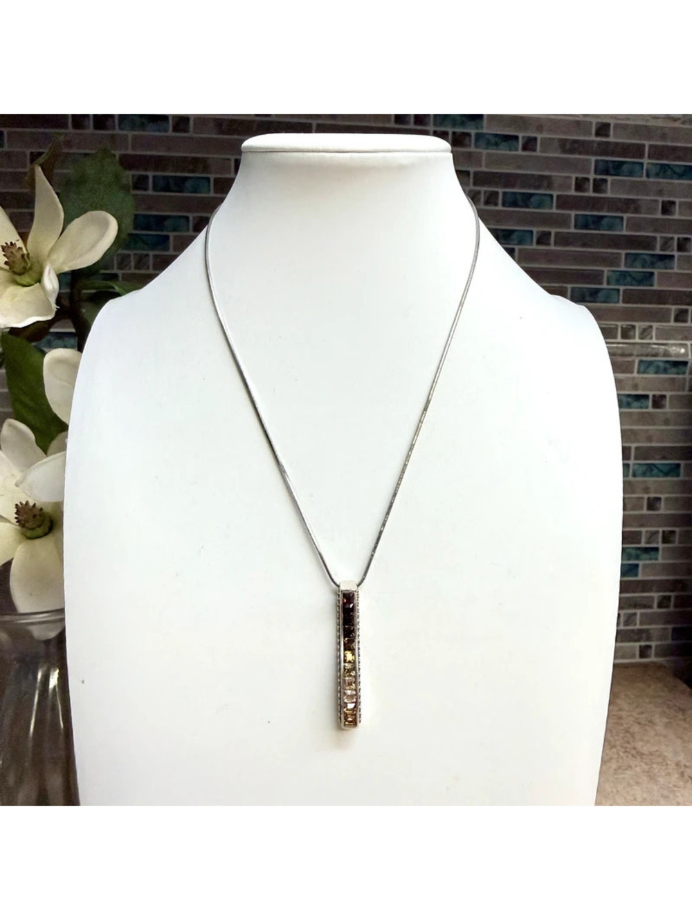 Brighton Spectrum Topaz Hues Ombre Bar Pendant Necklace Silver Tone - Retired